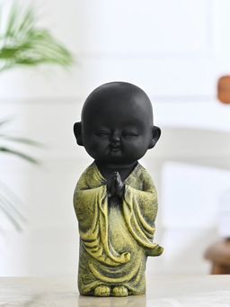 DecorTwist - Yellow Namaste Buddha Monk Statue Showpiece