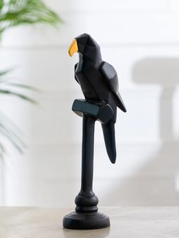 DecorTwist - Black Polyresin Parrot Figurine Showpiece