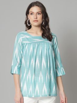 Powersutra - Ikat Print Gathered Top - Green