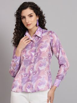 Powersutra - Collared Marble Print Shirt Purple