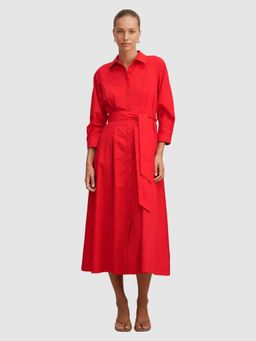 Forever New - Red Solid Plain Shirt Dress with Belt