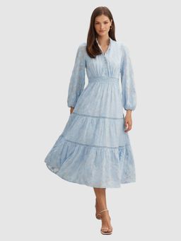 Forever New - Blue Embroidered Flared Dress