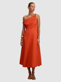 Forever New - Orange Solid Plain Flared Dress