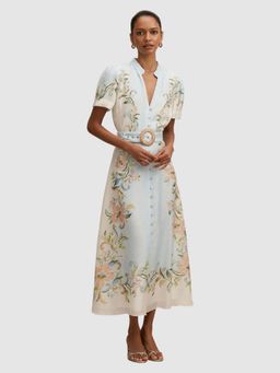 Forever New - Blue Floral A-Line Dress with Belt