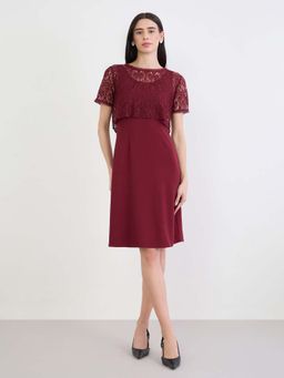 Styli - Red Embroidered A-Line Dress
