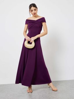 Styli - Purple Solid Plain A-Line Dress