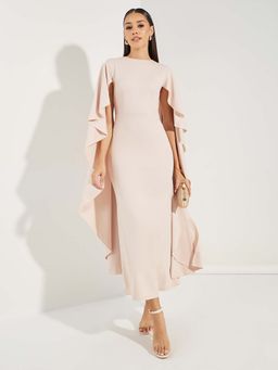 Styli - Off White Solid Plain A-Line Dress