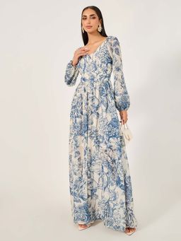 Styli - Blue Printed A-Line Dress