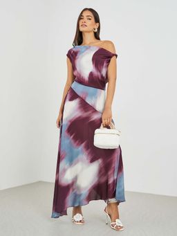 Styli - Burgundy Abstract A-Line Dress