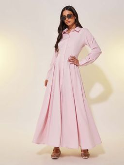 Styli - Pink Solid Plain Shirt Dress