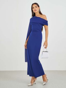 Styli - Blue Solid Plain A-Line Dress