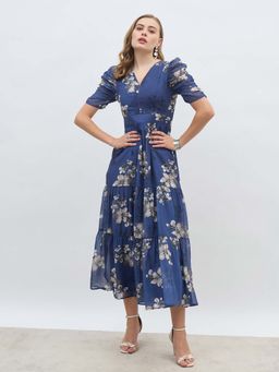 Styli - Blue Floral Flared Dress