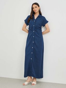 Styli - Navy Blue Solid Plain Shirt Dress