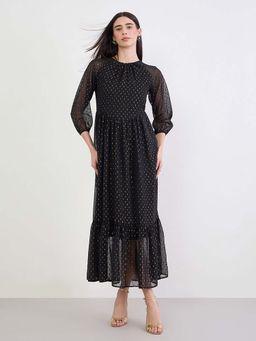 Styli - Black Polka Dots A-Line Dress
