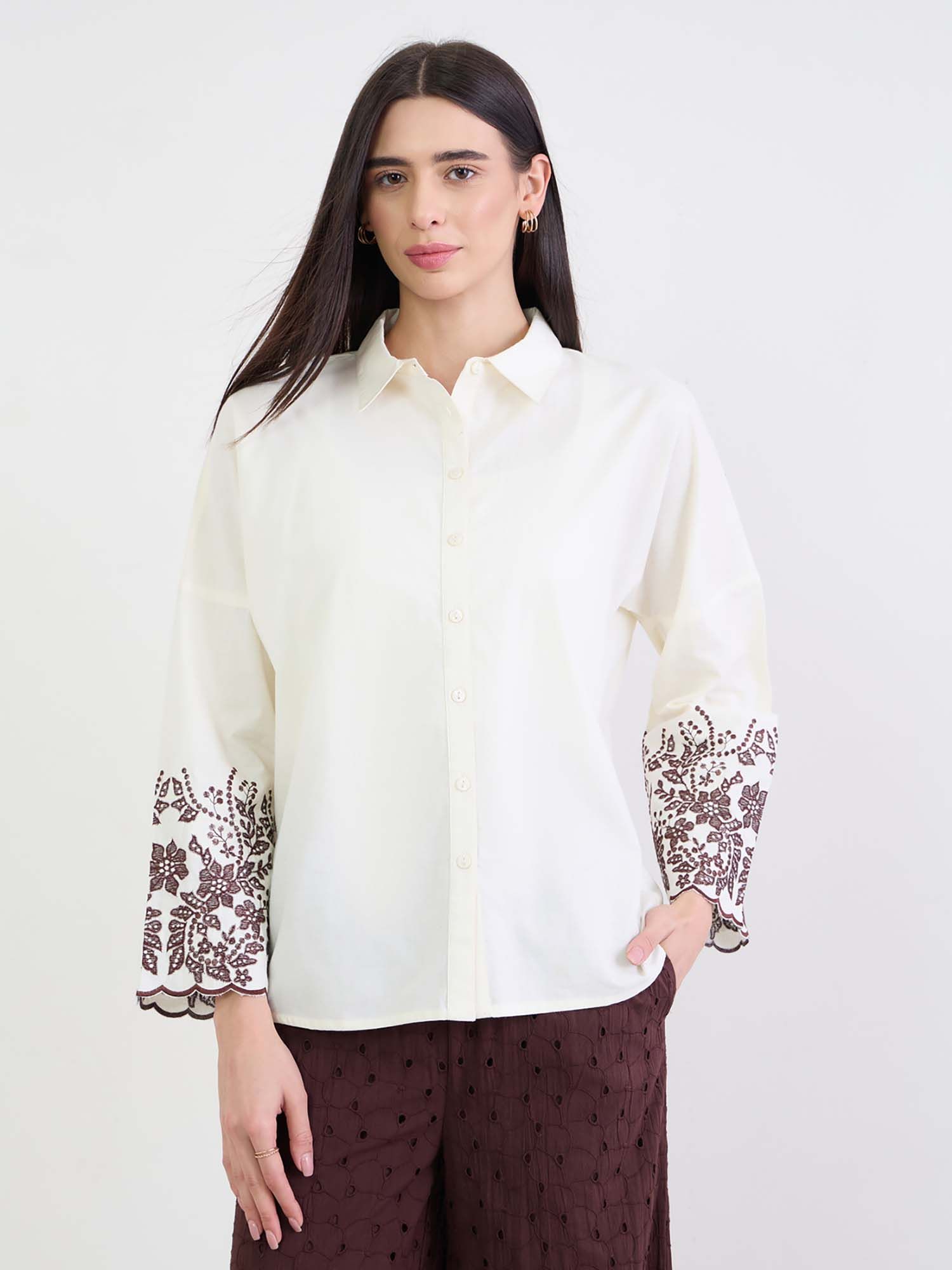 styli Off White Embroidered Oversized Shirt-picture-22