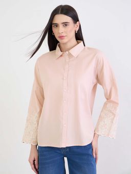 Styli - Pink Embroidered Oversized Shirt