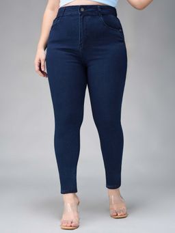Miss Chase - Navy Blue Solid Plain Skinny Jeans