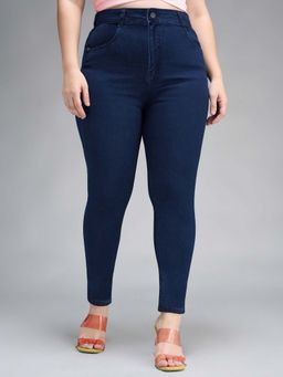 Miss Chase - Navy Blue Solid Plain Skinny Jeans