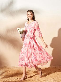 Miss Chase - Pink Floral Flared Dress