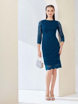 Miss Chase - Blue Embroidered Flared Dress