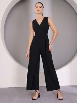 Miss Chase - Black Solid Plain Relaxed Fit Jumpsuit