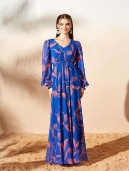 Miss Chase - Blue Floral Flared Dress