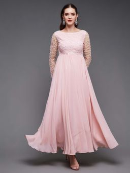 Miss Chase - Pink Embellished Sequined Flared Dress
