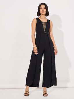 Miss Chase - Black Embellished Sequined Relaxed Fit Jumpsuit