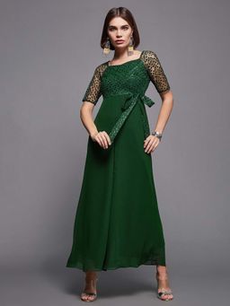 Miss Chase - Green Embellished Sequined Relaxed Fit Jumpsuit
