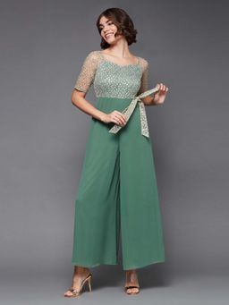 Miss Chase - Green Embellished Sequined Relaxed Fit Jumpsuit