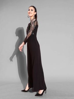 Miss Chase - Black Embellished Sequined Relaxed Fit Jumpsuit
