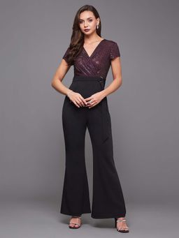 Miss Chase - Black Embellished Sequined Slim Jumpsuit