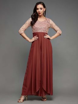 Miss Chase - Red Embroidered Relaxed Fit Jumpsuit