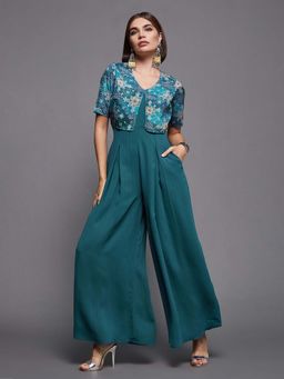 Miss Chase - Blue Solid Plain Relaxed Fit Jumpsuit