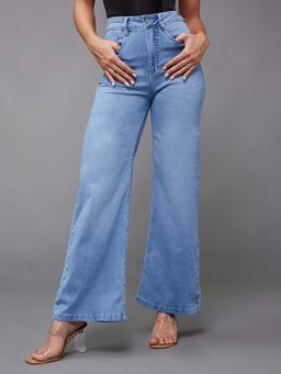Miss Chase - Blue Solid Plain Wide Fit Jeans