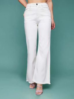 Miss Chase - White Solid Plain Bootcut Jeans