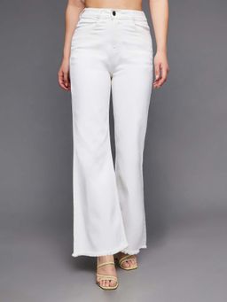 Miss Chase - White Solid Plain Bootcut Jeans