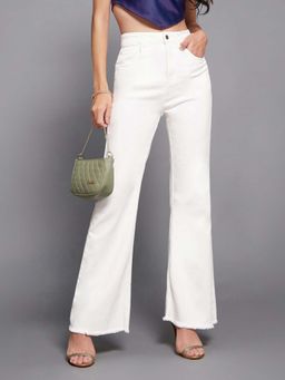 Miss Chase - White Solid Plain Bootcut Jeans