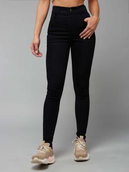 Miss Chase - Black Solid Plain Slim Jeans