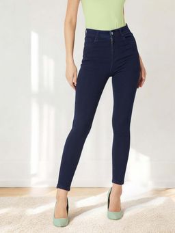 Miss Chase - Navy Blue Solid Plain Skinny Jeans