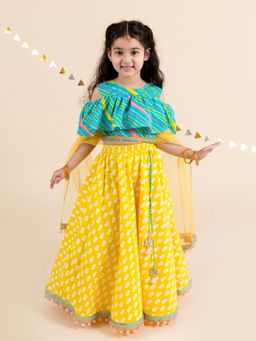 PSPeaches - Girls Yellow Lehenga Choli (Set of 3)