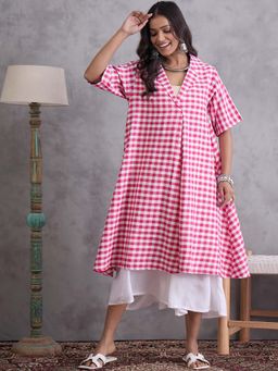 InWeave - Pink Big Check Collar Dress
