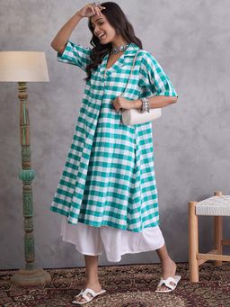 InWeave - Light Teal Big Check Collar Dress