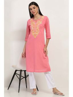 Rangriti - Women Coral Viscose Blend Straight Kurta