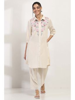 Rangriti - Women White Cotton Blend Straight Kurta