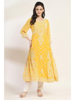 Rangriti - Women Mustard Polyester Flared Kurta