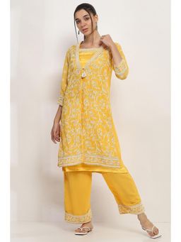 Rangriti - Women Mustard Polyester Front Open Kurta with Inner (Set of 2)