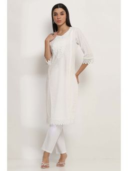 Rangriti - Women White Cotton Straight Kurta