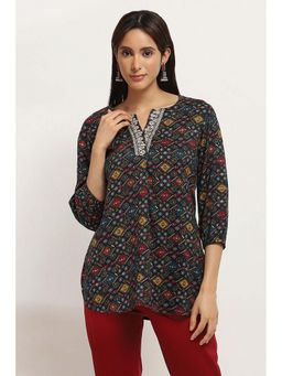 Rangriti - Women Blue Viscose Blend Printed Straight Kurti