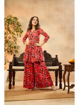 RAISIN - Bold Pink Chinon Kurta and Palazzo with Chic Belt (Set of 3)